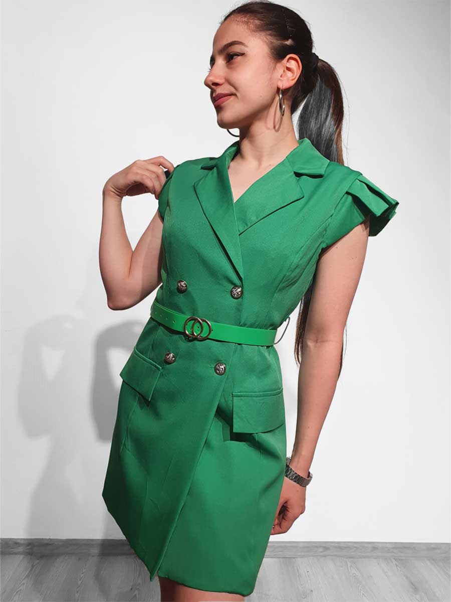 Vestito smanicato con cintura - Main Image