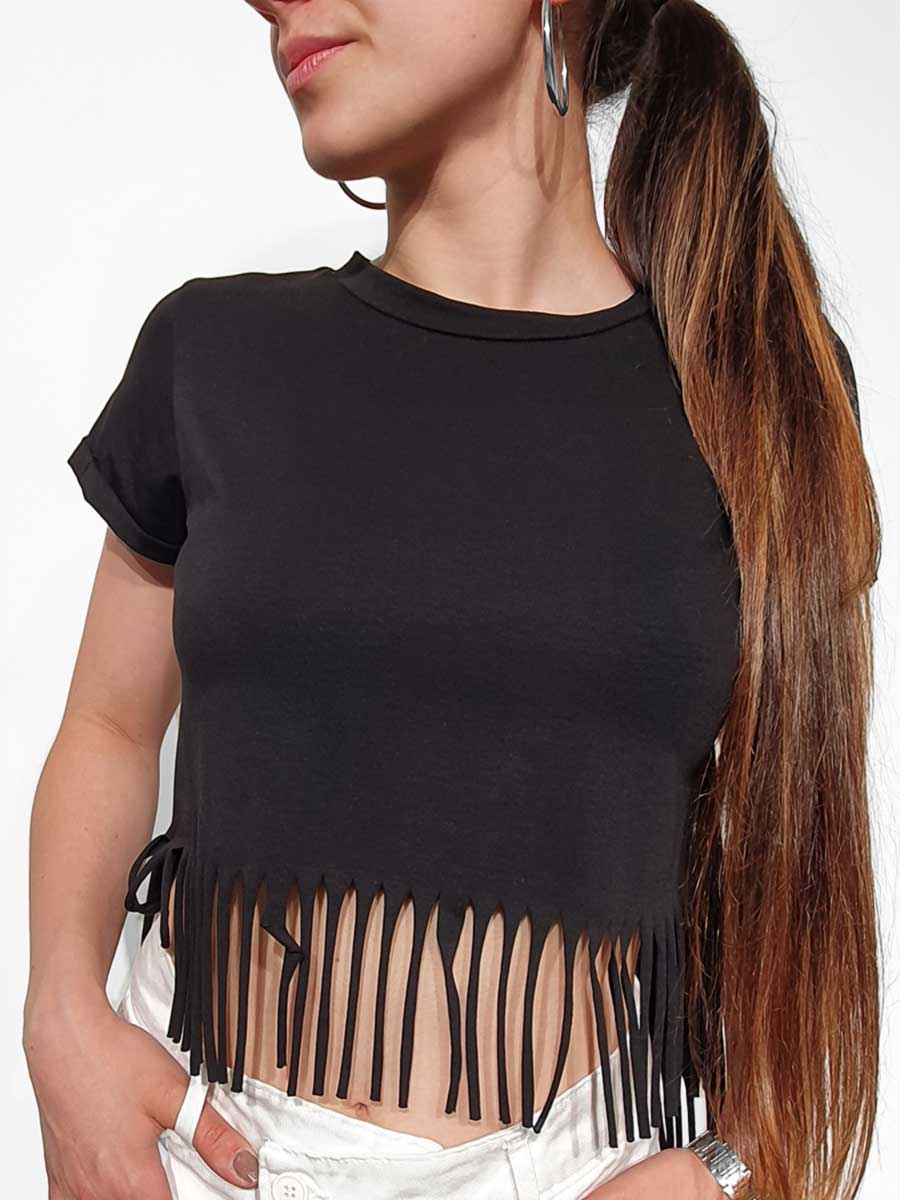 T-shirt crop con frange